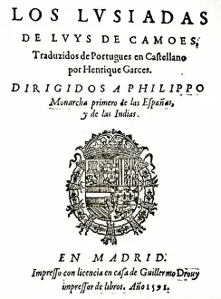 Spanish Prints: Title Page from Camoens, Los Lusiadas. Madrid, Guillermo Drouy. Dated 1591