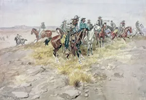 Cavalry Prints: Title Unknown (Cowboys) Charles Marion Russell (1864-1926 American)