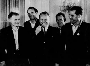 1949 Prints: Tito Is Not Worried -- Marshal Josip Broz Tito (centre) premier of Yugoslavia