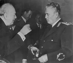 Revolutionary Prints: Toast To Tito -- British Prime Minister Winston Churchill raises a glass to his host