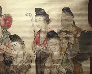 Frescoes Prints: Tomb of Princess Yongtai. 706. Tang court ladies from a mural of Lady Li Xianhui's tomb