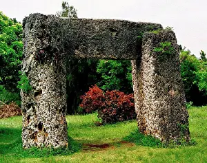 Tonga Prints: Tonga trilithon. Haamonga a Maui is a massive coral limestone trilithon in the north of the island of Tongatapu