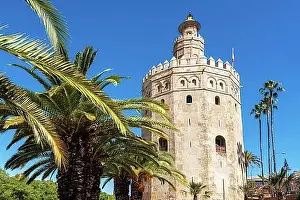 The 1200s Prints: Torre del Oro Gold Tower medieval landmark from early 13th century in Seville