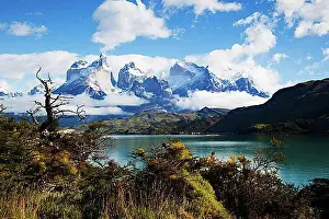 Mountain Chain Prints: Torres del Paine Mountain Range with Mt Cuernos del Paine and Lago Pehoe