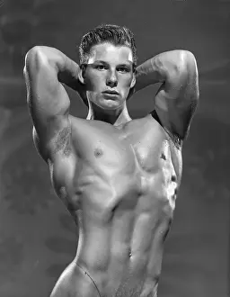Nude Prints: Torso Portrait of Handsome Young Bodybuilder c.1950