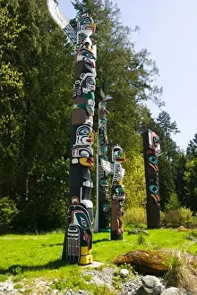 British Columbia Prints: Totem Pole exhibit, Stanley Park, Vancouver British Columbia Canada.-