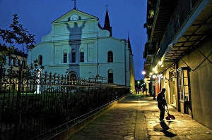 Anthony Prints: Touchdown Jesus, and a silhoutted street sweper. The French Quarter, New Orleans