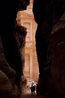 Small Group Prints: Tourists Visit The Treasury In The Nabatean City, Petra Jordan