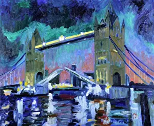 Capital Cities Prints: Tower Bridge at Night by Josephine Trotter (b.1940/British) oil on canvas