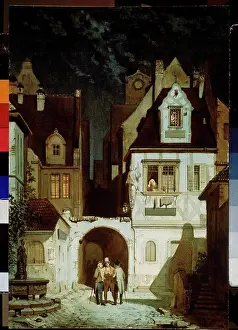 Roadway Prints: Town street at night by Carl Spitzweg