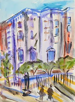 Fine Prints: Townhouses in Brooklyn, 2014, Richard H. Fox (b.1960/American), Watercolor on Paper