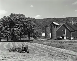 Tractor Prints: Tractor raking a field, East Ryegate, Vermont, USA