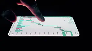 : Trader doing technical analysis on a smartphone