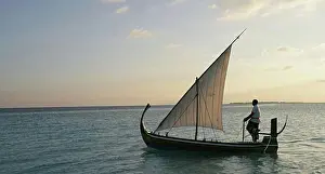 Seas Prints: Traditional dhoni fishing boat, Soneva Fushi, Northern Atoll, Maldives