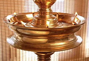 Brass Prints: Traditional Indian oil lamp, India, Asia