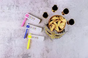 Maker Prints: Traditional jewish carnival holiday Purim celebration and hamantaschen cookies