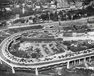 1949 Prints: Traffic Jam -- Trucks, autos and buses rerouted from the Holland