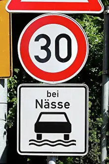 Thirty Prints: Traffic sign Permissible maximum speed 30 kilometres per hour in wet conditions