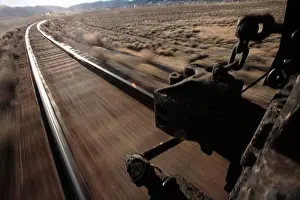 Railroad Prints: Train moving point of view desert