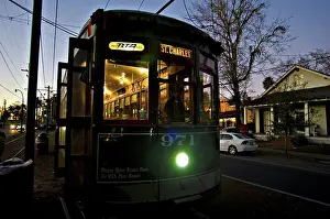 Tram Prints: Tram at dusk in a city, New Orleans, Louisiana, USA