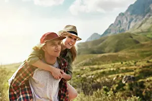Anniversary Prints: Travel, piggyback and couple in nature