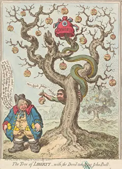 Hand Colored Prints: Tree Liberty Devil Tempting John Bull Fox James Gillray