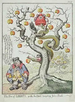 Caricature Prints: THE TREE OF LIBERTY WITH THE DEVIL TEMPTING JOHN BULL James Gillray (1757-1815)