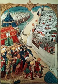Manuscript Prints: Troops of Sultan Mohammed II laying seige to Constantinople in 1453