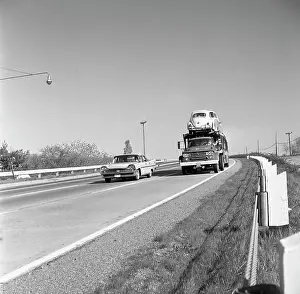 Square Image Prints: Truck with cars on road