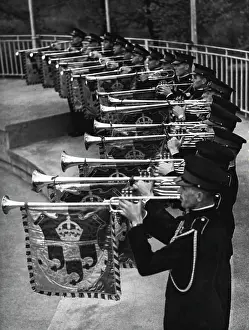 Arts Culture And Entertainment Prints: Trumpeters Rehearse for Royal Wedding -- Trumpeters of the Royal Military School of Music