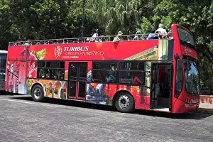 Stationary Prints: Turibus tour bus, Plaza Mayor, also known as Plaza de La Independencia and Zocalo