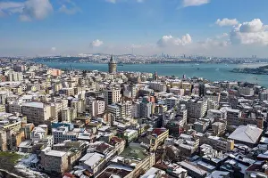 Turkey Prints: Turkey, Istanbul, Aerial view of waterfront district in Winter