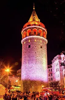 Front Of House Prints: Turkey, Istanbul, Galata tower at night