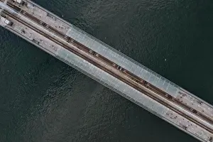 Turkey Prints: Turkey, Istanbul, Overhead view of Golden Horn Metro Bridge
