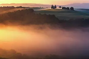 Tuscany Prints: Tuscany church surrounded by cypresses