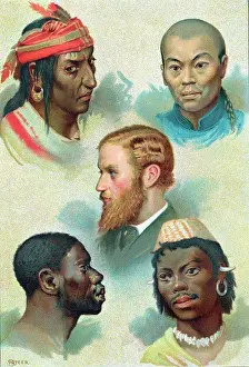 Anthropology Prints: Five types into whichthe German doctor and physiologist Johann Freidrich Blumenbach (1752-1840) divided the human race