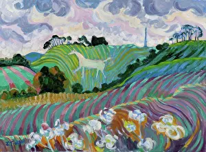 Rural Scene Prints: The Uffington White Horse by Josephine Trotter, 2012. (b.1940/British)