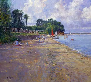 20th Century Style Prints: UK, Dorset, Studland, View To Redend Point by Charles Neal, oil on canvas, (b.1951)