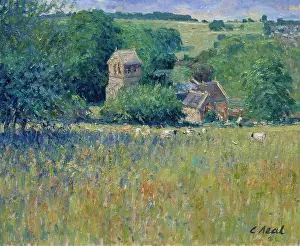 Trending: UK, Gloucestershire, North Cerney Church by Charles Neal, (b.1951)