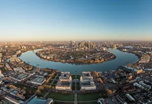 Skyscraper Prints: UK, London, Aerial view of Greenwich at dawn