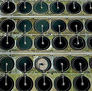 Thames River Prints: UK, London, Overhead view of Beckton Sewage Treatment Works