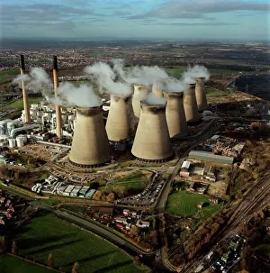 Global Warming Prints: UK, North Yorkshire, Aerial view of Drax Power Station