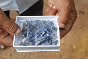 Market Prints: Uncut sapphires from local mines, Ratnapura morning gem market, southern Sri Lanka, Asia