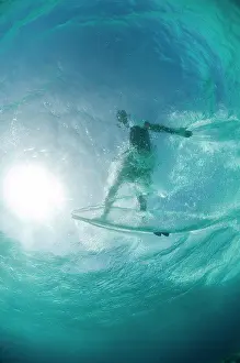 Water Sport Prints: Underwater view of kiteboarding at kite beach in Bonaire