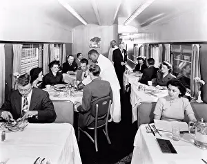Unitedstates Prints: United States: c. 1952 Passengers in the dining car on a Rio Grande streamliner train