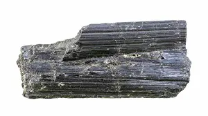 Nahaufnahme Prints: unpolished Aegirine crystals isolated on white closeup of sample of natural mineral from geological collection
