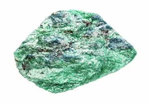 Nahaufnahme Prints: unpolished Fuchsite chrome mica rock isolated closeup of sample of natural mineral from geological collection