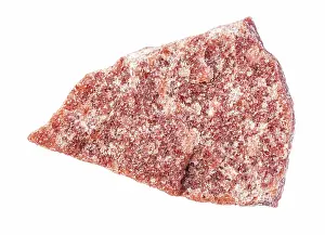 Nahaufnahme Prints: unpolished red Quartzite rock isolated on white closeup of sample of natural mineral from geological collection