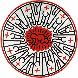 Large Group Of People Prints: Untitled. Keith Haring (1958-1990). Oil and acrylic on canvas. Painted in 1985. 135.9cm