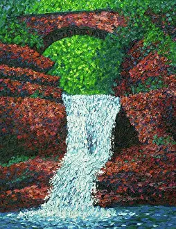 Paintings And Illustration Prints: Upper Falls, Hocking Hills 2007 Todd Muskopf (b.20th C. American) Oil on panel